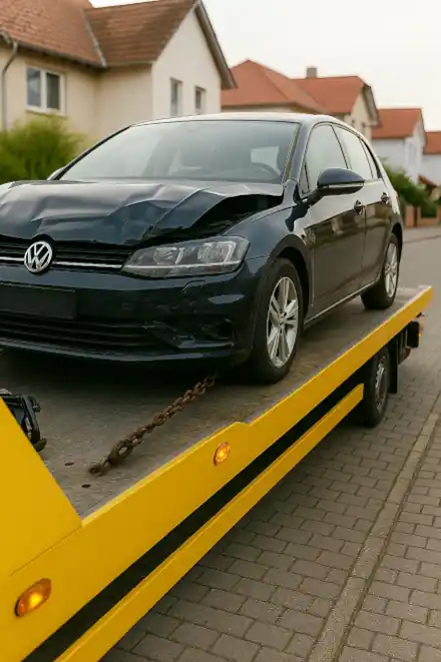 Ein defektes Auto wird in Bonn zum Autoankauf abgeschleppt.